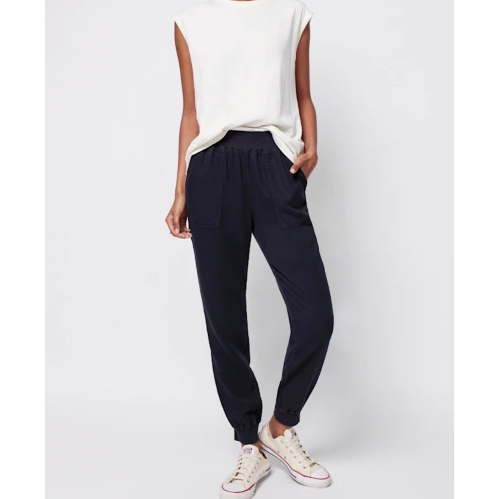 Faherty Arlie Day Jogger Pants Washed Black Tencel Linen Blend Pull On - Medium